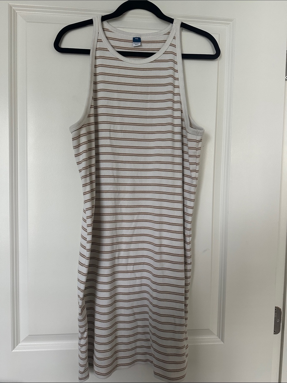 Old Navy Cream Midi Tank Dress with Brown Stripes